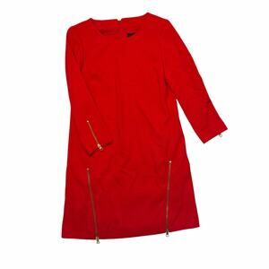J.Crew Red Shift Dress Size 6 Gold Zippers Double Zip Workwear Wedding Guest